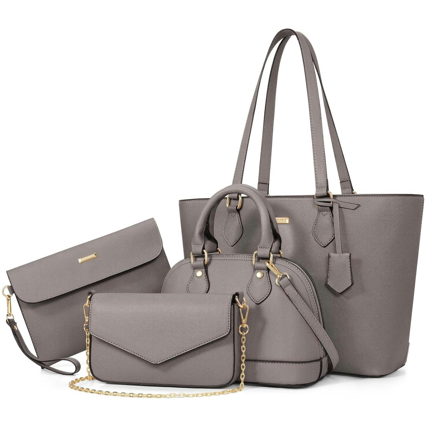 Women Accessories Combo Gift - 4点セット 女性用ハンドバッグ ファッション PUレザー トートバッグ レディース
