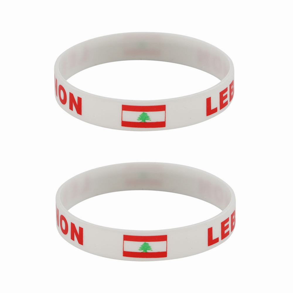 Women Accessories Lebanon - 男性と女性のためのシリコンブレスレット,世界の旗を持つ男性と女性のためのブレスレット,スポーツゲーム,国家,ゴム,ファッションアクセサリー,2個
