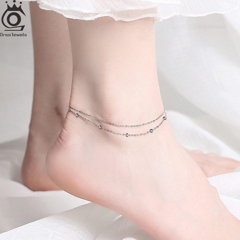 Beaded Anklet Chain - ORSA JEWELS ファッション 925 スターリングシルバー層状チェーンアンクレットミニマリスト 2