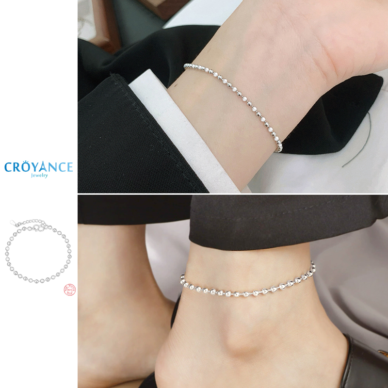 Beaded Anklet Chain - クラシックシンプルな 925 スターリングシルバー小さなラウンドボールつや消しビーズアンクレットレディースブレスレット女性ジュエリーエレガントな夏のフットチェーン