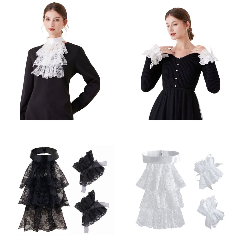 Women'S Victorian Accessories - ファッションビクトリアンレースジャボットカラー、取り外し可能な無地ラルフカラー、リストカフス、スリーブ、ステージパフォーマンスコスチュームアクセサリー