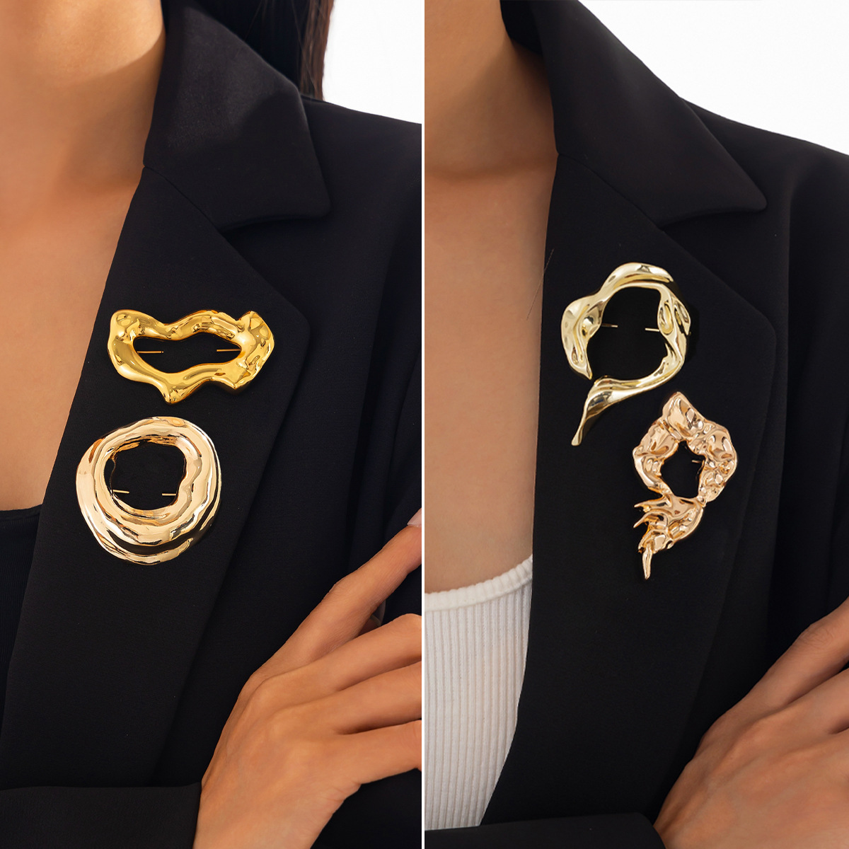 Women Accessories Jewelry - 新しいファッション不規則なブローチ女性のためのトレンディなメタルゴールドスライバーカラーバッジラペルピンファッションジュエリーアクセサリー