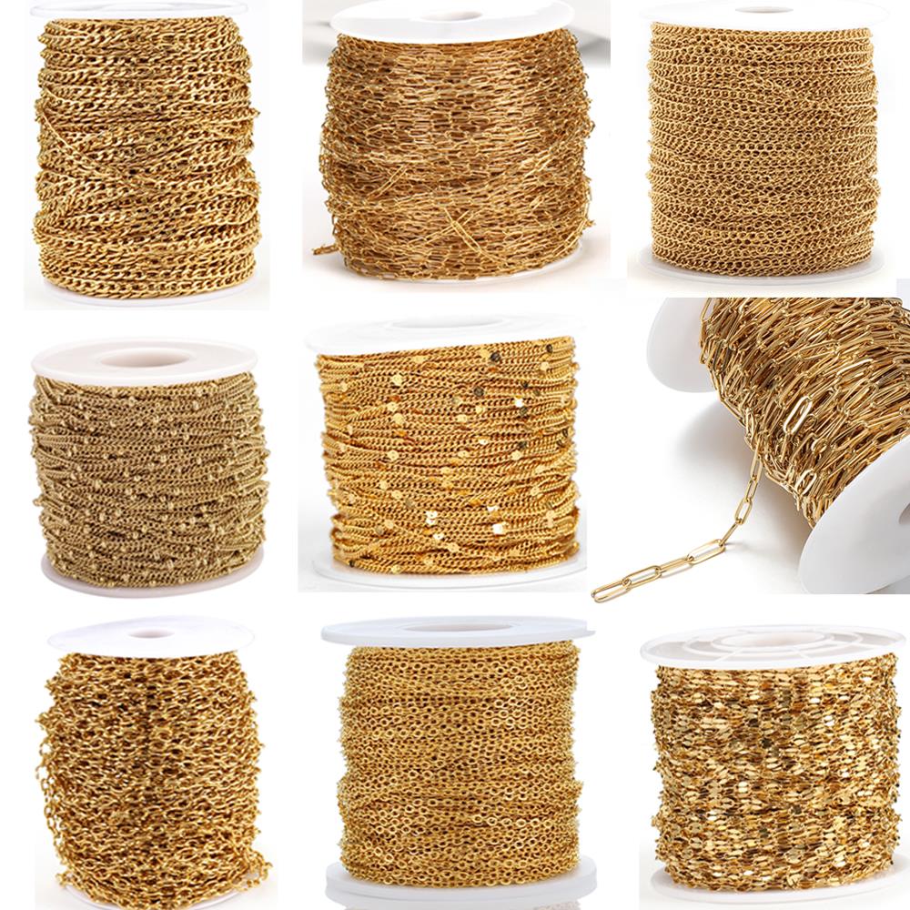 Beaded Anklet Chain - 2 メートルのステンレス鋼リンクケーブルゴールドチェーン DIY ジュエリー作成ロロチェーンビーズチェーンネックレスブレスレットアンクレットコンポーネント
