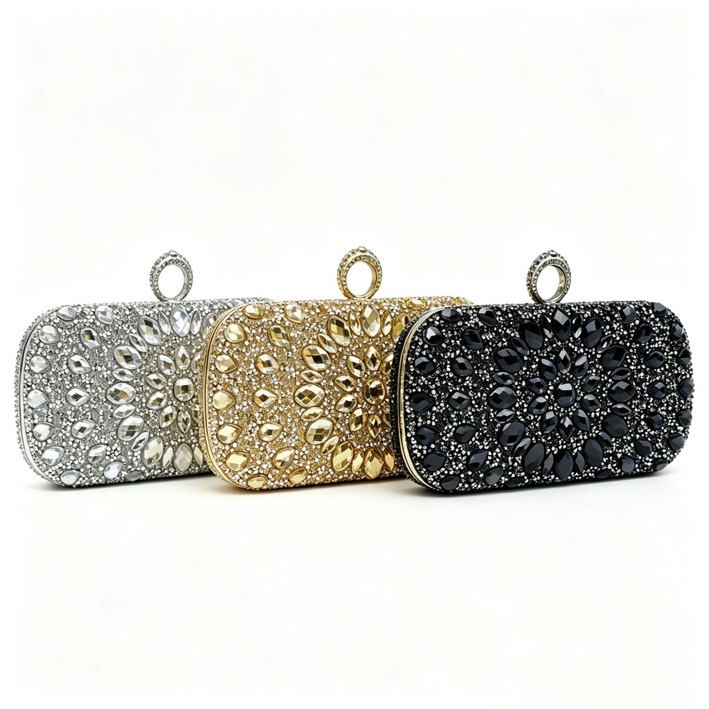 Wallet Chain Bag - フルダイヤモンドイブニングバッグ高級ラインストーンクラッチバッグ女性用財布プロムウェディングディナークラッチチェーンショルダーハンドバッグ付き