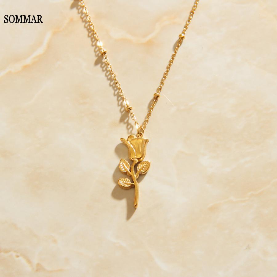 Women'S Accessories Online Shopping - サムマー-女性のための金メッキのオンラインショッピングネックレス,高級ジュエリー,バラのペンダント,大きなネックレスアクセサリー