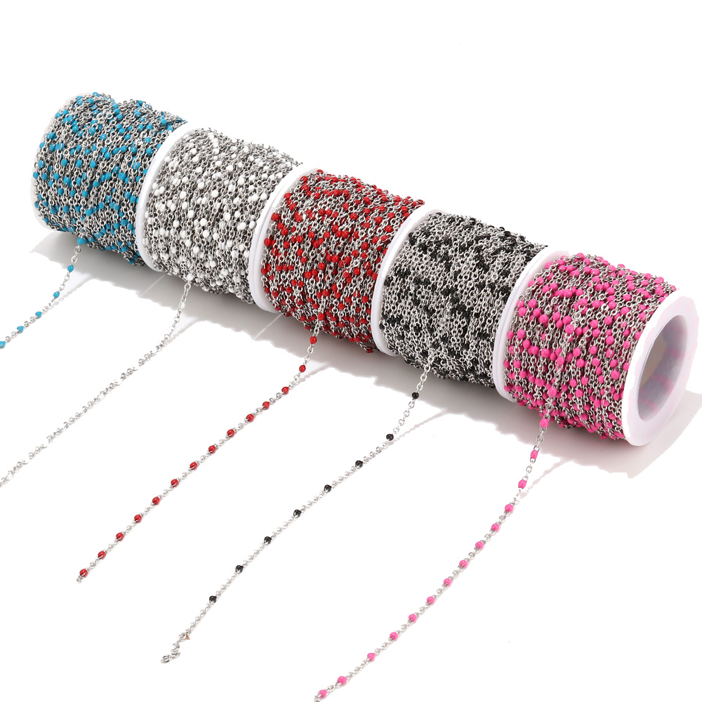 Beaded Anklet Chain - 2 ミリメートル幅 2 メートルのステンレス鋼チェーンジュエリー DIY エナメルオーバルボールビーズチェーン女性のためのネックレスブレスレットアンクレット作成