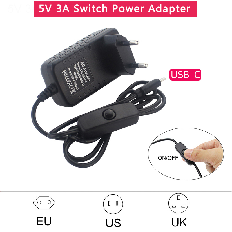 Women Accessories In Uk - 5V 3A電源供給装置、ON/OFFスイッチ付き、EU・US・UKプラグ対応充電器、USB Type-C電源アダプター、Raspberry Pi 4、Orange Pi