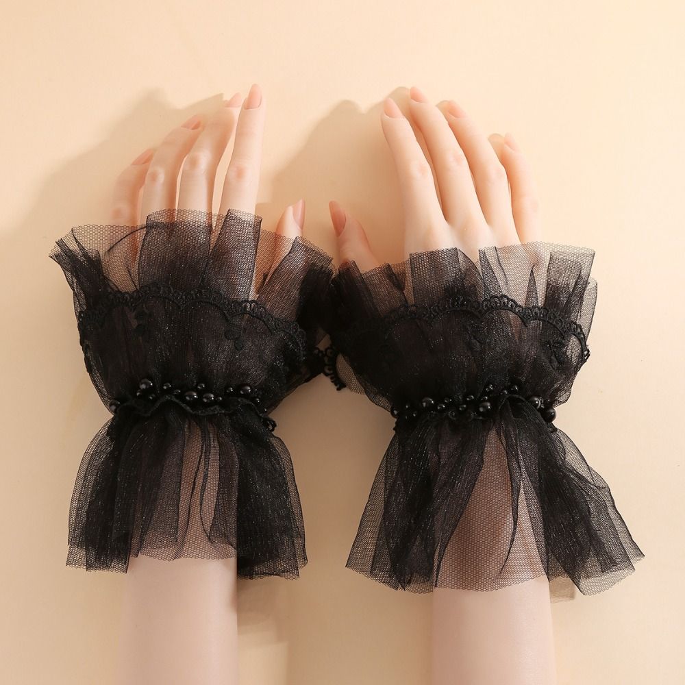 Women'S Victorian Accessories - ビクトリア朝風の取り外し可能な袖カフス、快適なレースのフリル付き手首用ソフトコスチュームアクセサリー、フェイクスリーブカフス