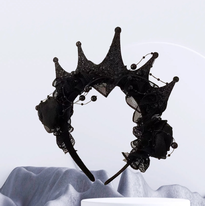 Women'S Victorian Accessories - ゴシックブラックローズレースクラウンヘッドバンド女性用ハロウィンビクトリア朝エレガントな帽子ヘアアクセサリーパーティー結婚式コスプレ用