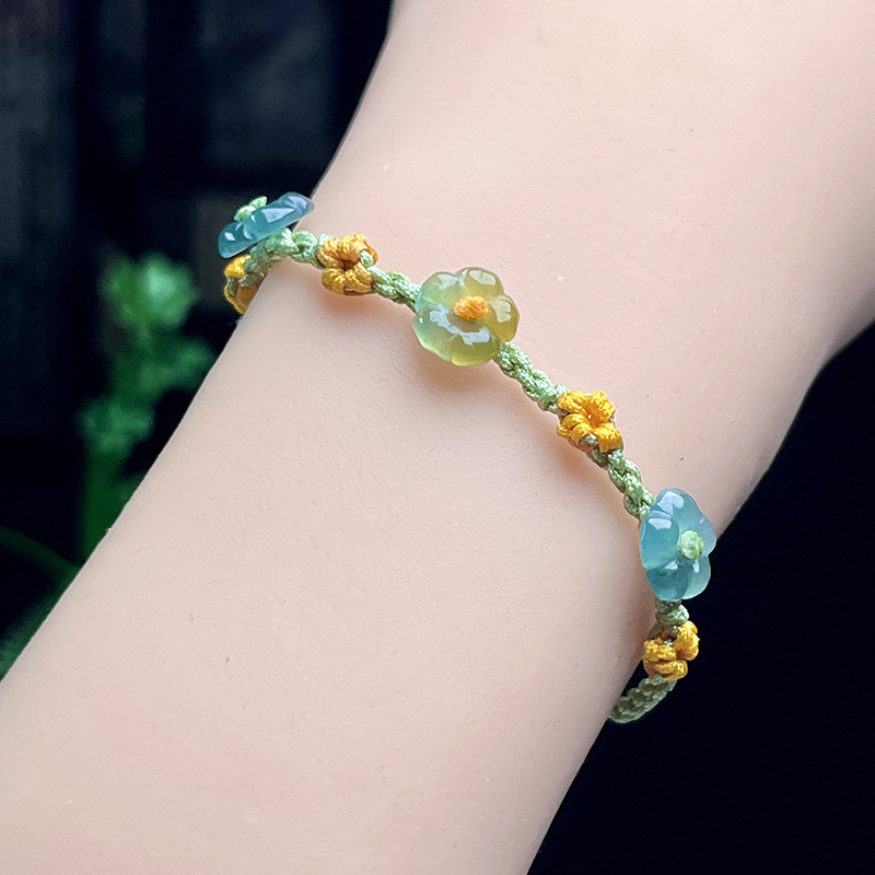 Women'S Accessories Designer - ミャンマー翡翠フラワーブレスレットリアルジュエリーデザイナーギフト女性のためのファッションアクセサリー天然ビルマ翡翠バングル石