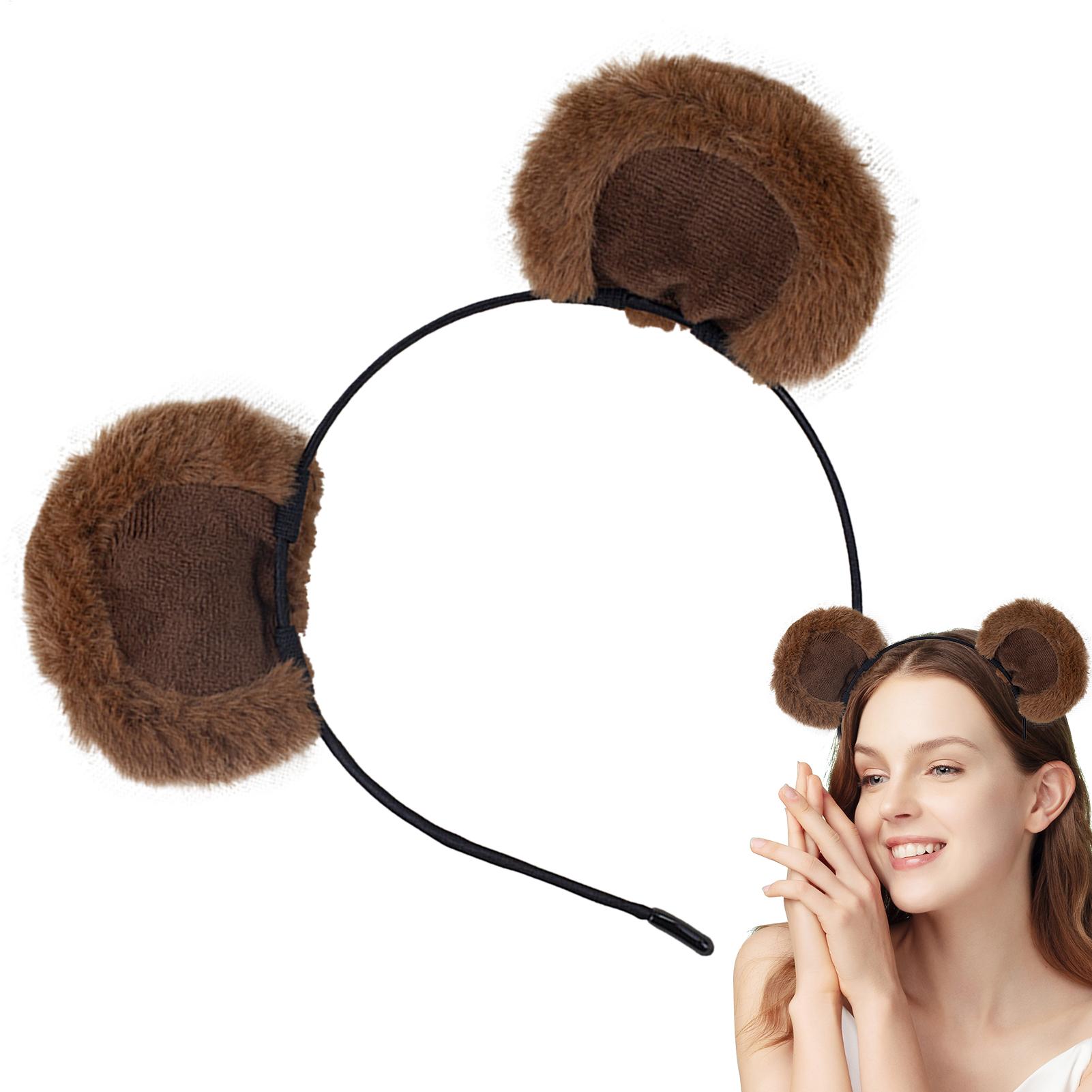 Women Accessories Combo Gift - かわいい茶色の耳ヘッドバンド調節可能なファジー面白い耳ヘアバンドクマのコスチュームアクセサリー子供ティーン女性ホリデーギフト用