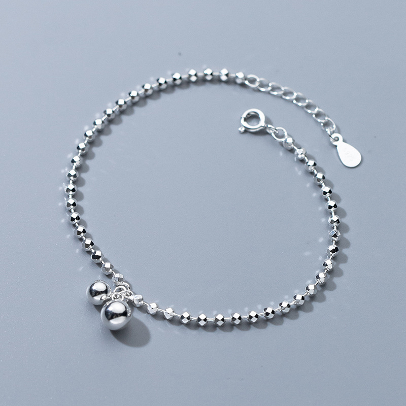Beaded Anklet Chain - 925スターリングシルバーダイヤモンドカットラウンドビーズボールチェーンアンクレット女性用ビーチパーティーブレスレットティーンガールズジュエリー調節可能
