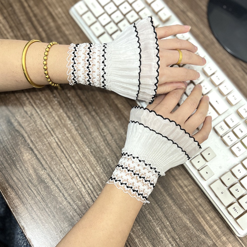 Women'S Victorian Accessories - ビクトリア朝風の取り外し可能な袖カフス、快適なレースのフリル付き手首コスチュームアクセサリー、柔らかいフェイクスリーブカフス、結婚式用