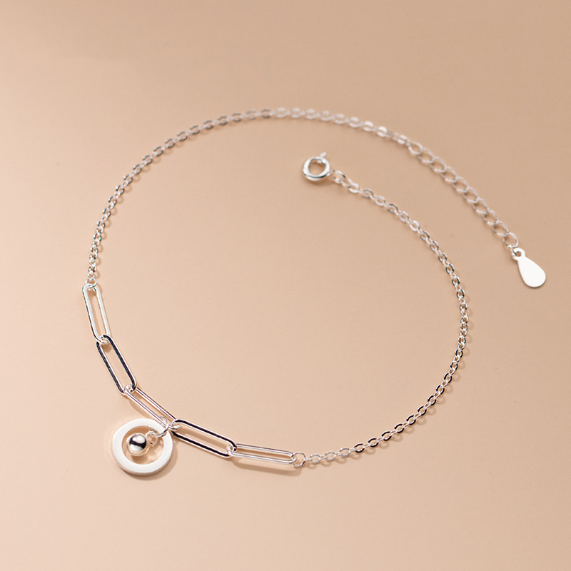 Beaded Anklet Chain - アンクレットシルバー925ファッション女性ジュエリー足ブレスレット脚oチェーン中空幾何rroundビーズ25センチメートル調節可能な