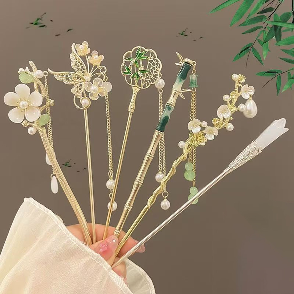 Women'S Accessories Designer - 1/6 個エレガントな中国風のタッセルヘアスティック伝統的な花のデザインのヘアスタイルアクセサリー女性ジュエリーヘアピンヘアニードル