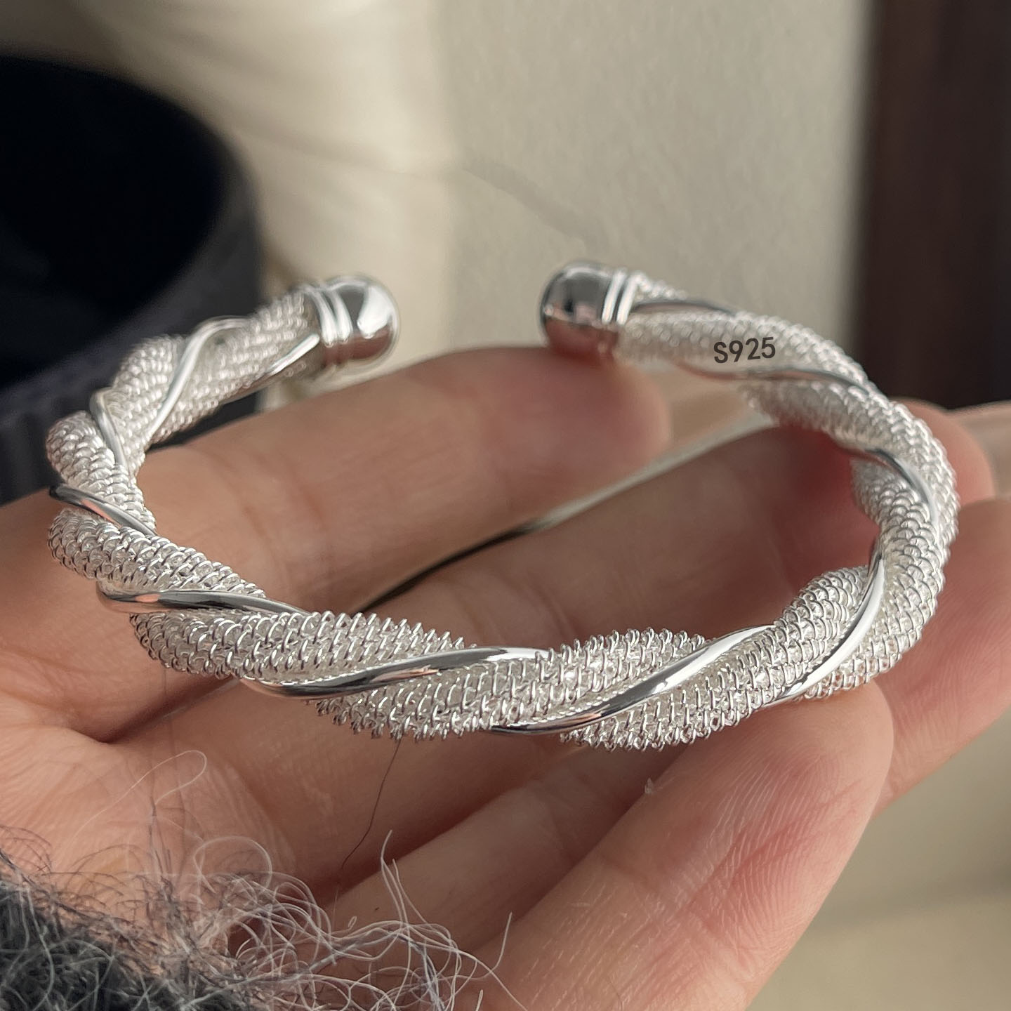 Resin Bangle Bracelet - 100% ソリッド 925 スターリングシルバーレトロブレスレット女性男性用ヴィンテージ手作りワイドツイストウェブシンプルブレスレット誕生日ギフト