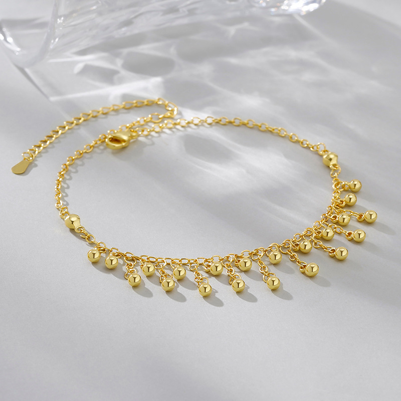 Beaded Anklet Chain - ラウンドビーズタッセルアンクルチェーン,925スターリングシルバー,ゴールド,ファッショナブル,気質,ジュエリー,ホリデーギフト,送料無料