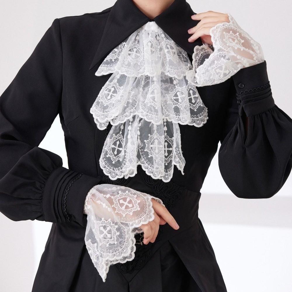 Women'S Victorian Accessories - ビクトリア朝スタイルのレースジャボ襟白取り外し可能なフリル付きフェイク襟コスプレアクセサリー装飾ネックカラー
