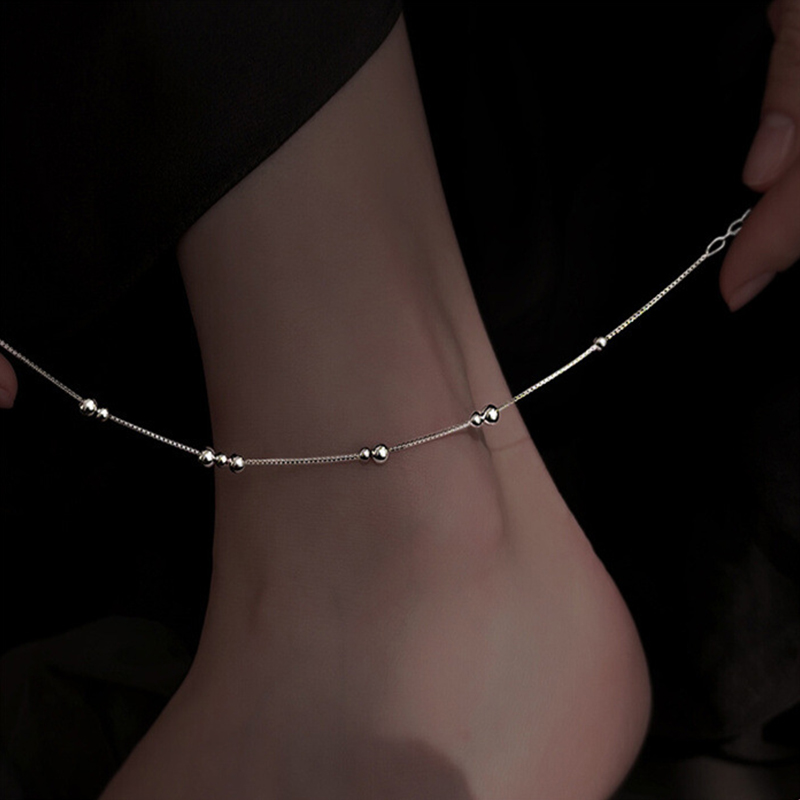 Beaded Anklet Chain - 925 スターリングシルバー幾何学的なラウンドビーズアンクルチェーン 2024 新しいセクシーなアンクルチェーンジュエリーファッションジュエリー誕生日ギフト
