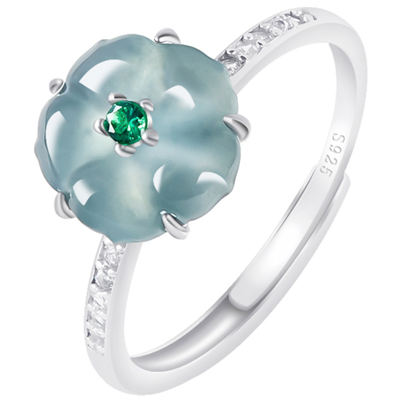 ブルービルマ翡翠フラワーリング 925 シルバー天然ビルマ翡 - Women Accessories To Gift のレビューと価格