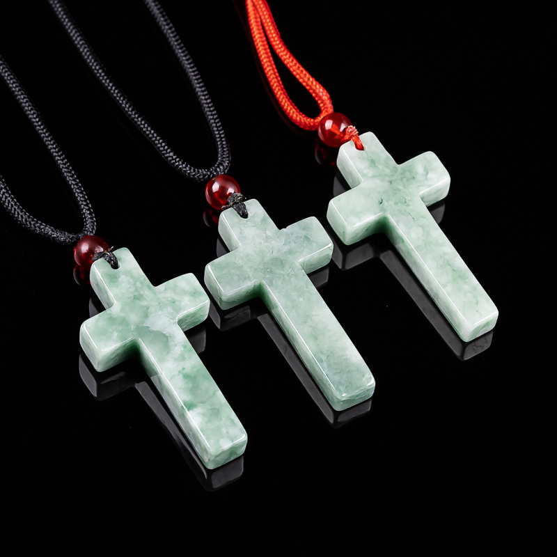 ミャンマー翡翠クロスペンダントネックレスビルマ翡翠石彫刻お守 - Women Accessories To Gift のレビューと価格