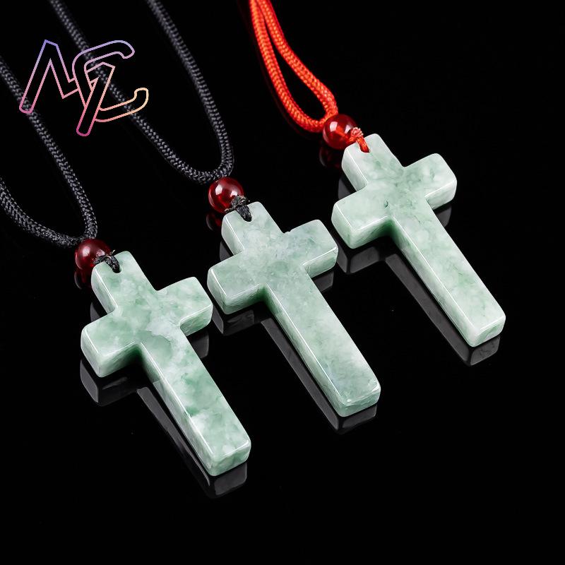 ミャンマー翡翠クロスペンダントネックレスビルマ翡翠石彫刻お守 - Women Accessories To Gift のレビューと価格