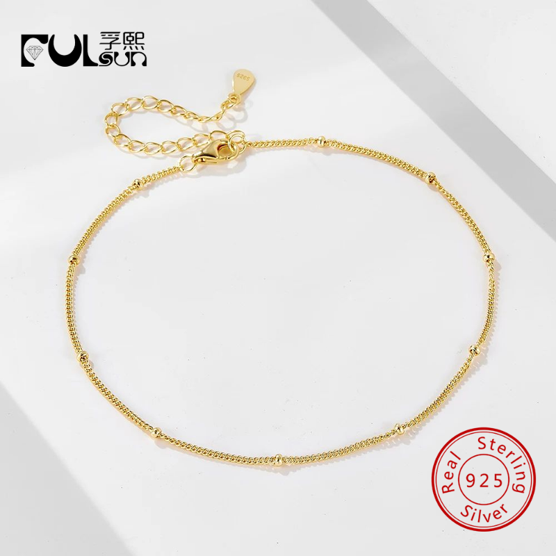925スターリングシルバー14Kゴールドロジウムメッキサテラ - Beaded Anklet Chain のレビューと価格