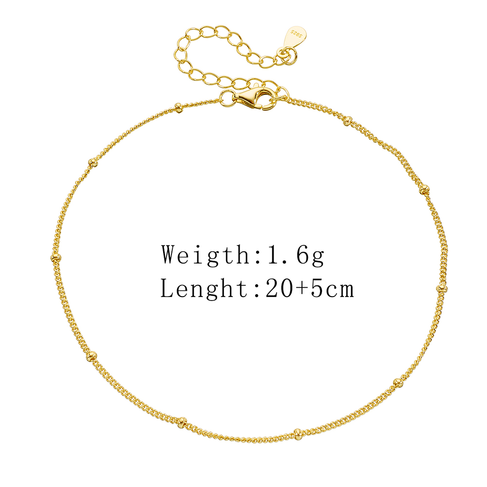 925スターリングシルバー14Kゴールドロジウムメッキサテラ - Beaded Anklet Chain のレビューと価格