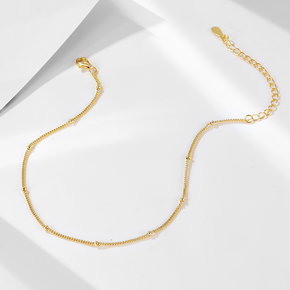 925スターリングシルバー14Kゴールドロジウムメッキサテラ - Beaded Anklet Chain のレビューと価格