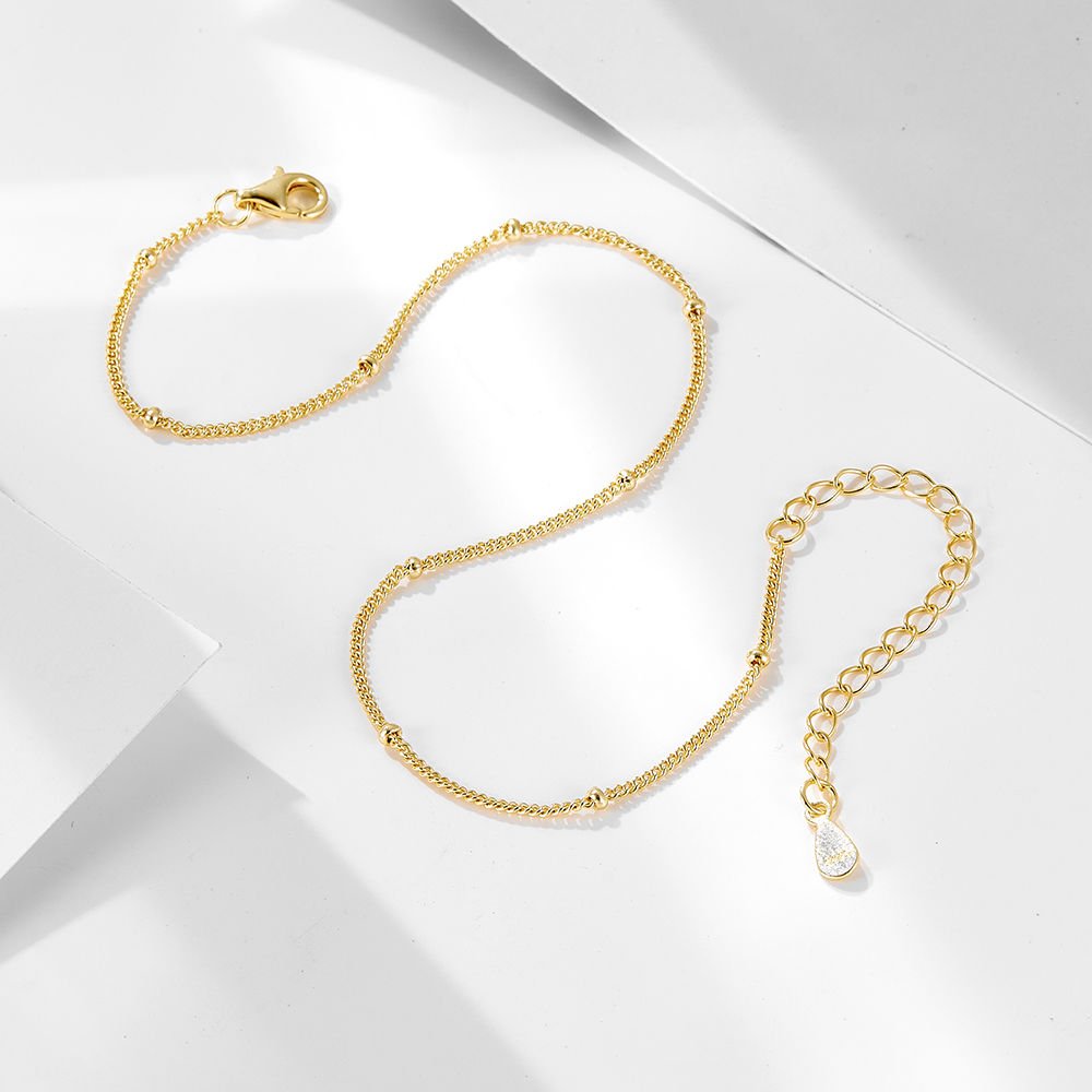 925スターリングシルバー14Kゴールドロジウムメッキサテラ - Beaded Anklet Chain のレビューと価格
