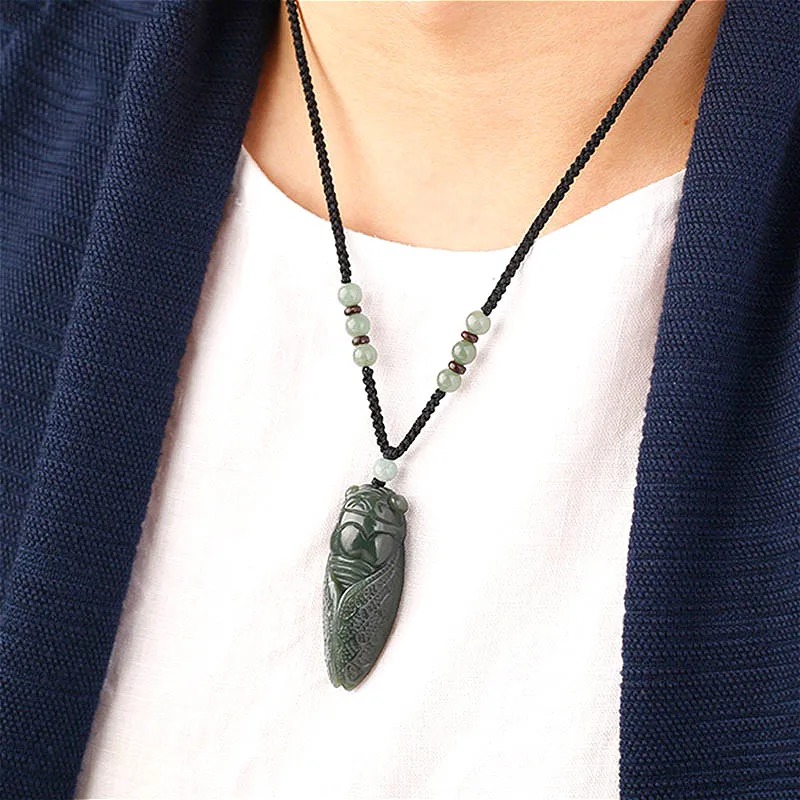 男性と女性のための天然ヘチアンシカダ翡翠ペンダントネックレス - Women Accessories To Gift のレビューと価格