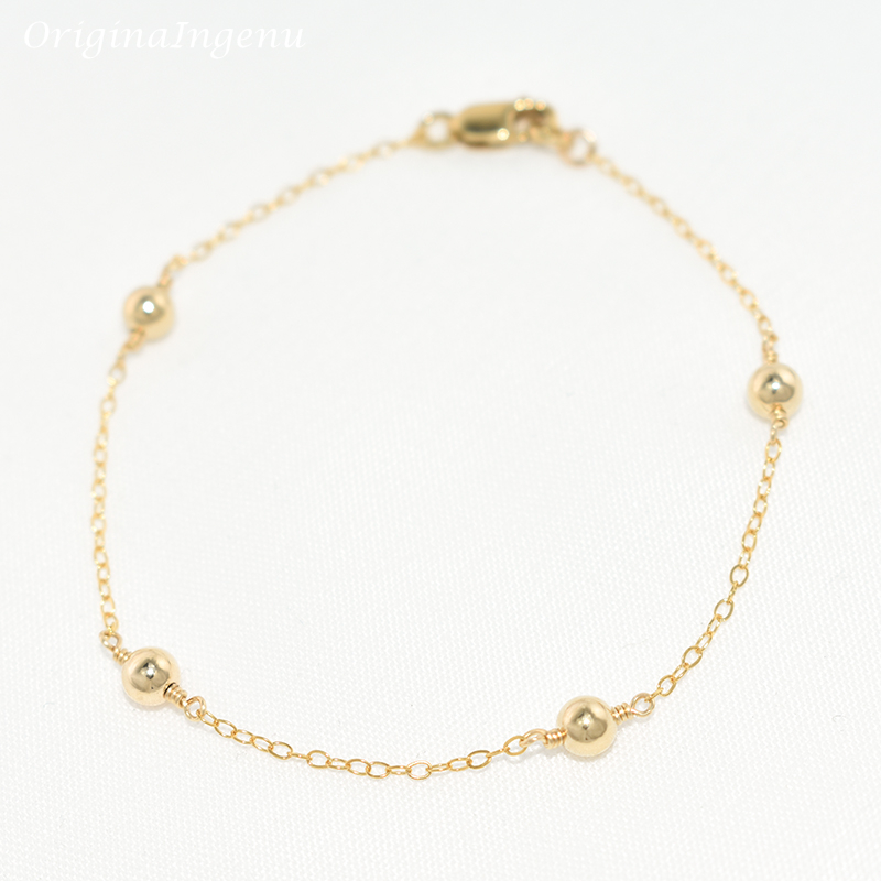 女性のための手作りの金メッキブレスレット,14kゴールドジュ - Beaded Anklet Chain のレビューと価格