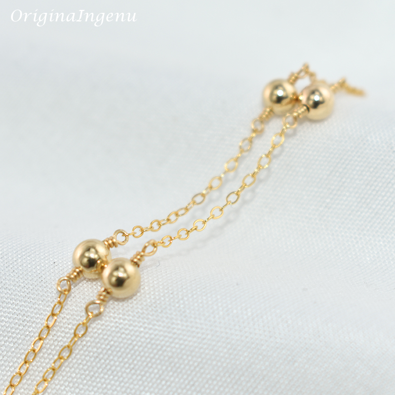 女性のための手作りの金メッキブレスレット,14kゴールドジュ - Beaded Anklet Chain のレビューと価格
