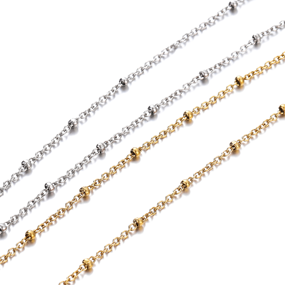 色あせないステンレス鋼チェーン,2メートル,ビーズ付きクロス - Beaded Anklet Chain のレビューと価格