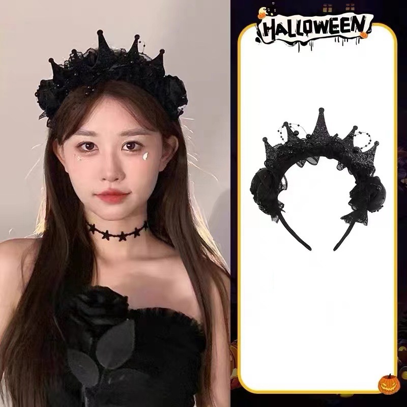 ゴシックブラックローズレースクラウンヘッドバンド女性用ハロウ - Women'S Victorian Accessories のレビューと価格