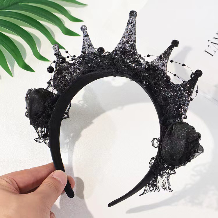 ゴシックブラックローズレースクラウンヘッドバンド女性用ハロウ - Women'S Victorian Accessories のレビューと価格