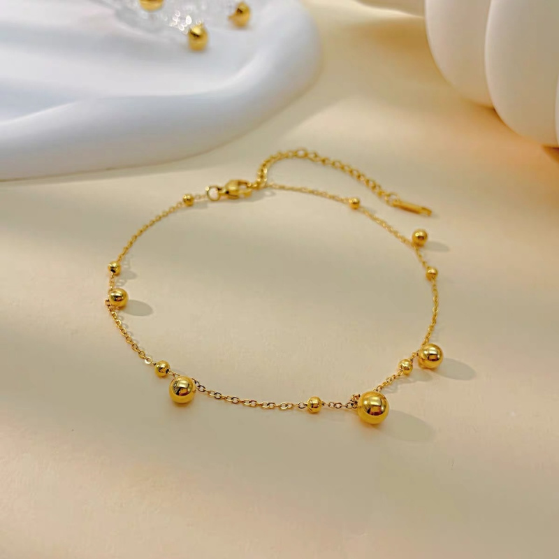 18金ゴールドボールラウンドビーズアンクレット レディース  - Beaded Anklet Chain のレビューと価格