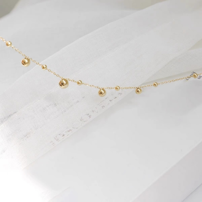 18金ゴールドボールラウンドビーズアンクレット レディース  - Beaded Anklet Chain のレビューと価格