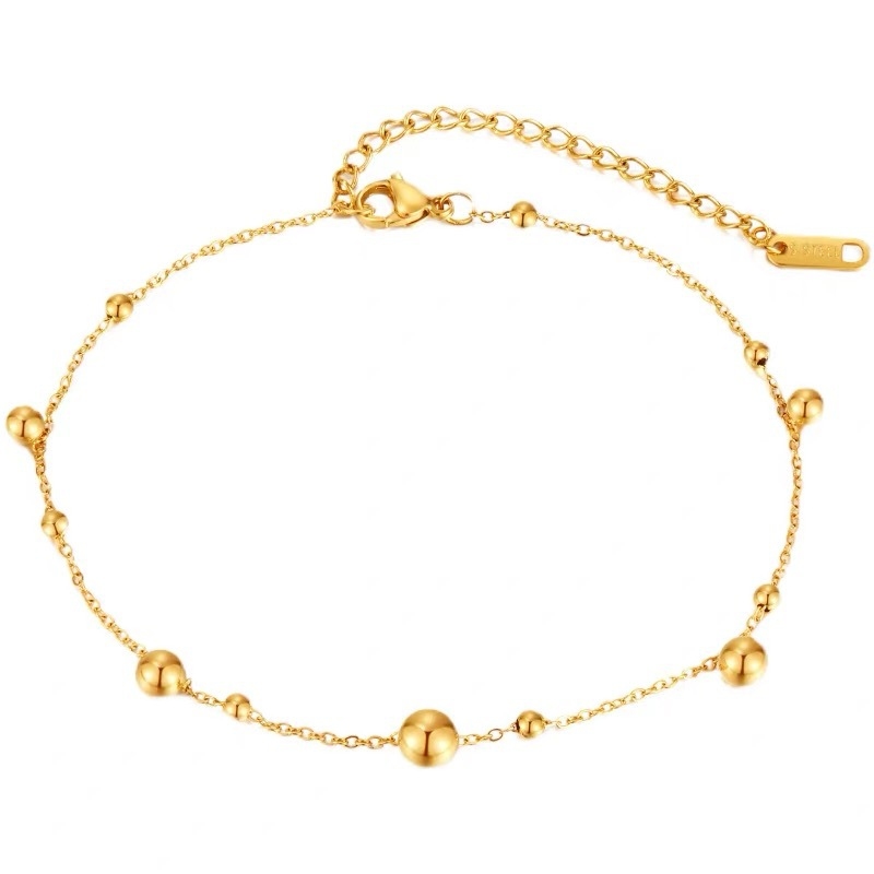 18金ゴールドボールラウンドビーズアンクレット レディース  - Beaded Anklet Chain のレビューと価格