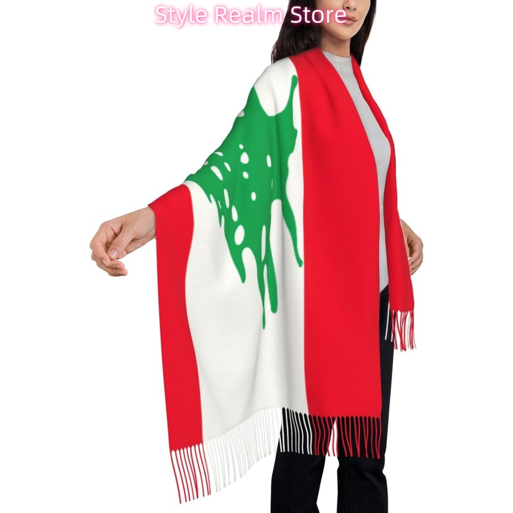 レバノンの国旗プリントポリエステルスカーフ通気性のあるファッ - Women Accessories Lebanon のレビューと価格