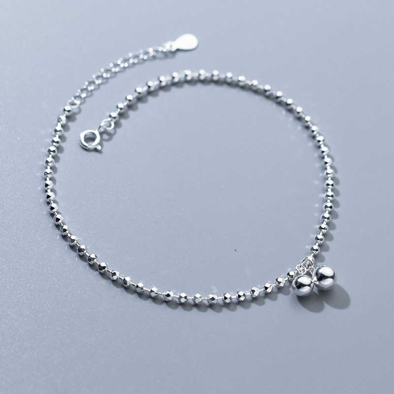 925スターリングシルバーダイヤモンドカットラウンドビーズボ - Beaded Anklet Chain のレビューと価格