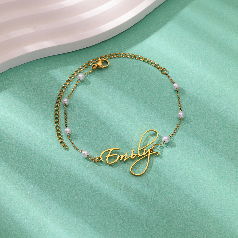カスタム名アンクレット女性のためのステンレス鋼模造パールチェ - Beaded Anklet Chain のレビューと価格