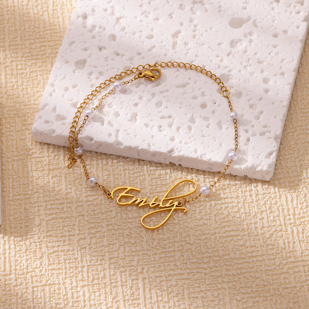 カスタム名アンクレット女性のためのステンレス鋼模造パールチェ - Beaded Anklet Chain のレビューと価格
