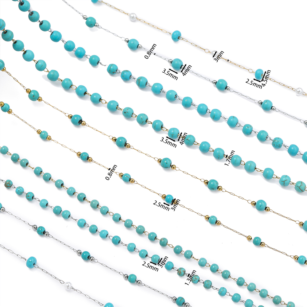 ラウンドステンレススチールターコイズビーズチェーン,日曜大工 - Beaded Anklet Chain のレビューと価格