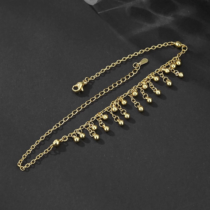 ラウンドビーズタッセルアンクルチェーン,925スターリングシ - Beaded Anklet Chain のレビューと価格