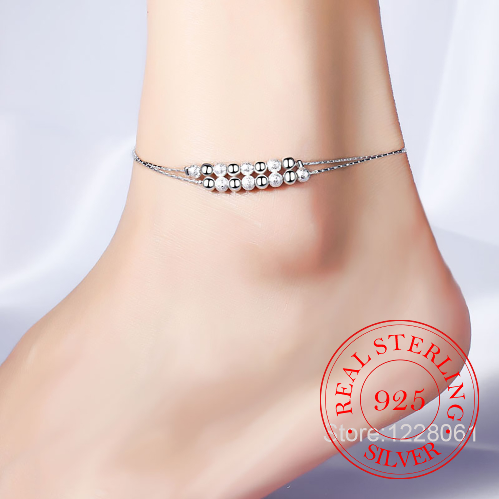 925 シルバー二層ビーズアンクルブレスレット、女性用、ウェ - Beaded Anklet Chain のレビューと価格