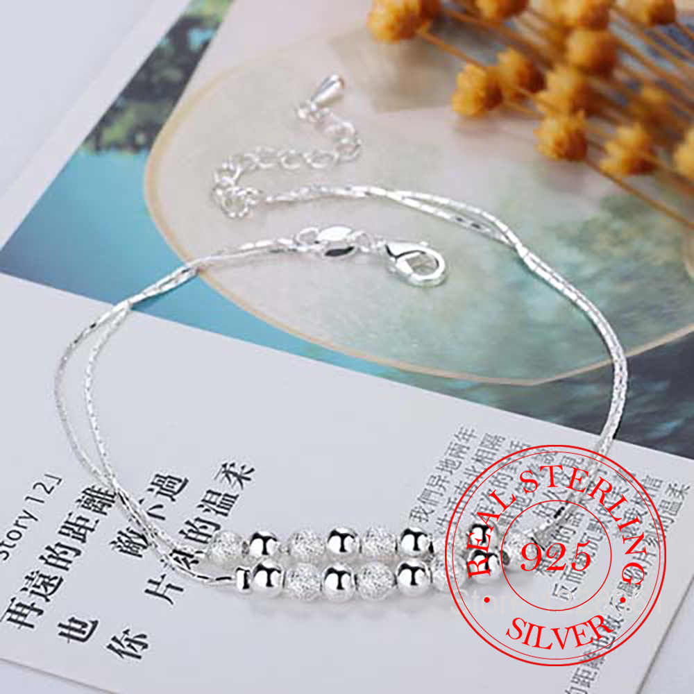 925 シルバー二層ビーズアンクルブレスレット、女性用、ウェ - Beaded Anklet Chain のレビューと価格