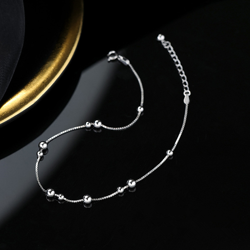 925 スターリングシルバー幾何学的なラウンドビーズアンクル - Beaded Anklet Chain のレビューと価格