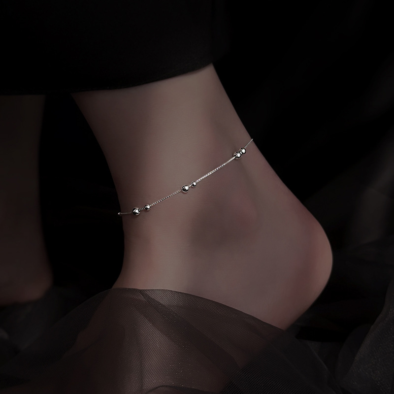 925 スターリングシルバー幾何学的なラウンドビーズアンクル - Beaded Anklet Chain のレビューと価格