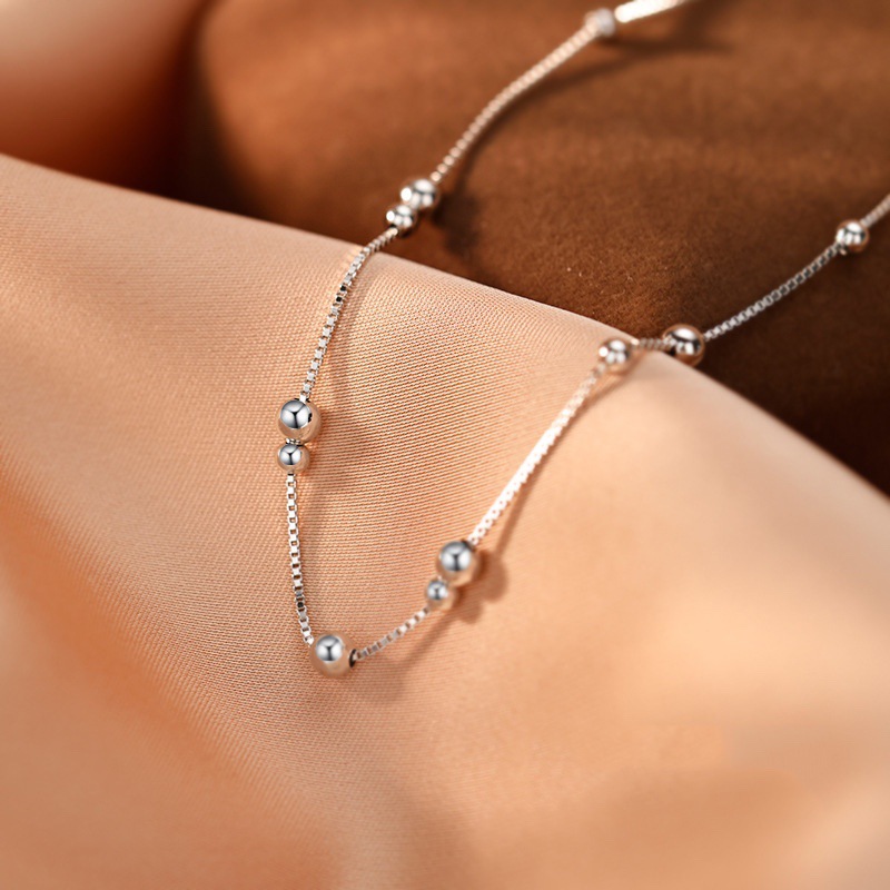 925 スターリングシルバー幾何学的なラウンドビーズアンクル - Beaded Anklet Chain のレビューと価格